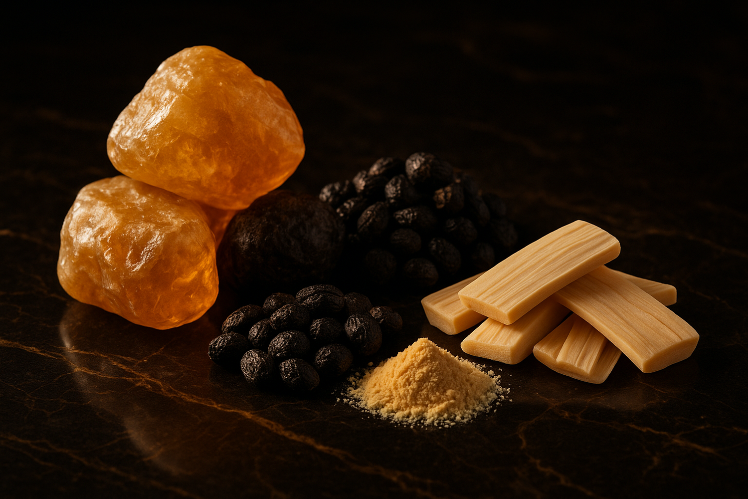 Give ingredient image based on this story - Finally, the scent deepens into the sensual warmth of ambergris, musk, and creamy sandalwood, leaving a trail that is both luminous and enduring